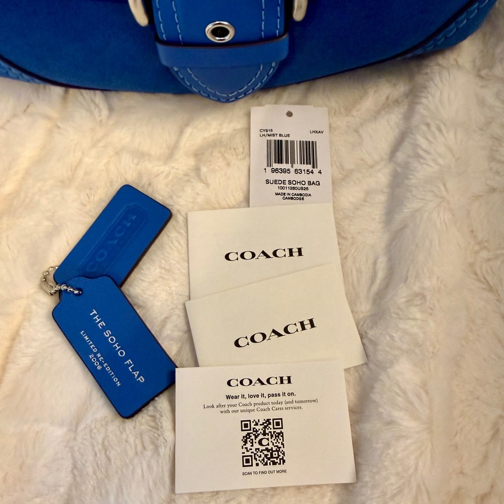 EUC Coach Soho flap shoulder bag re-edition in mist blue suede w/silver hardware - Picture 7 of 11